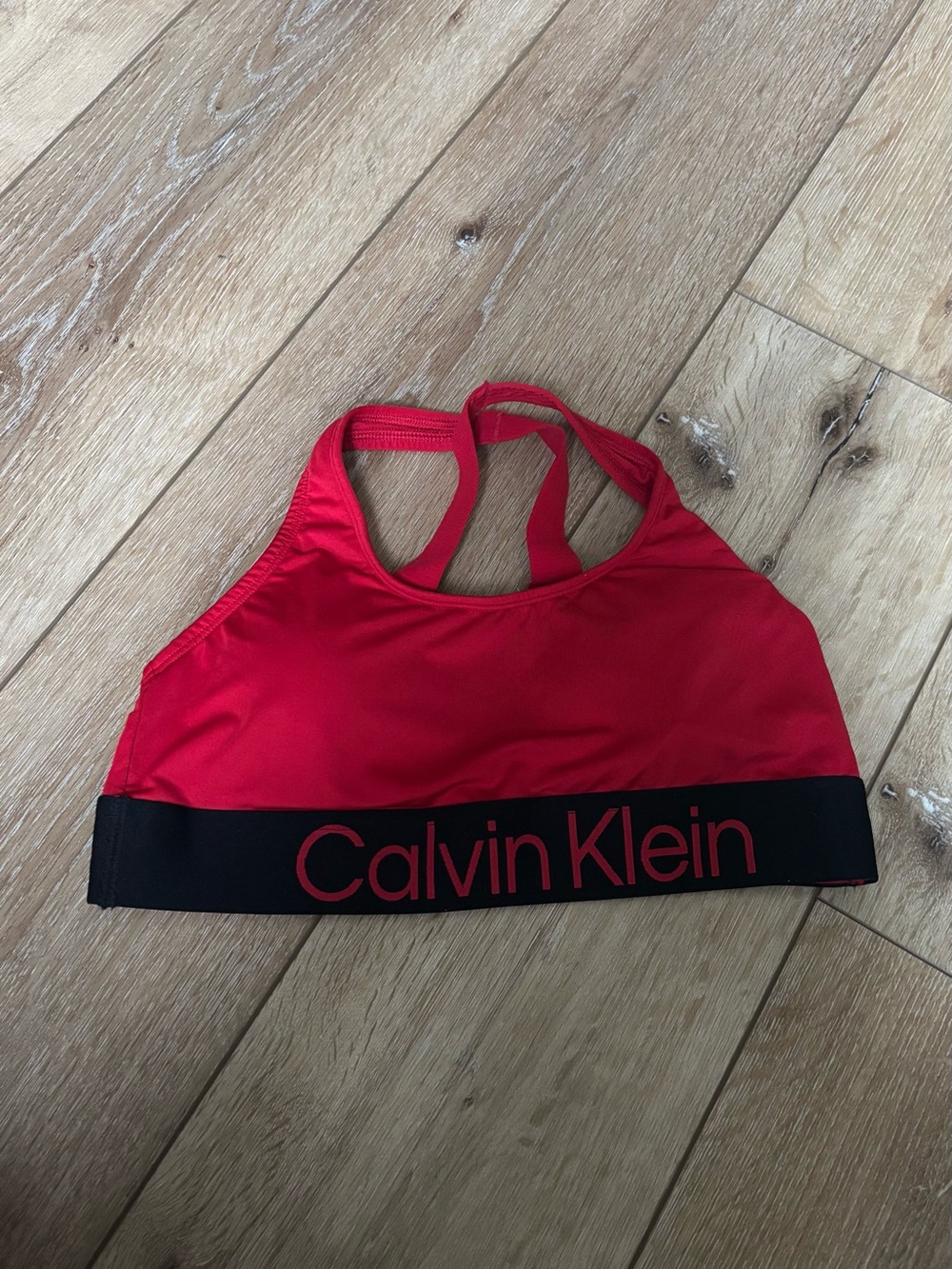 Calvin Klein Red Bikini Sports Top with Black Logo Band